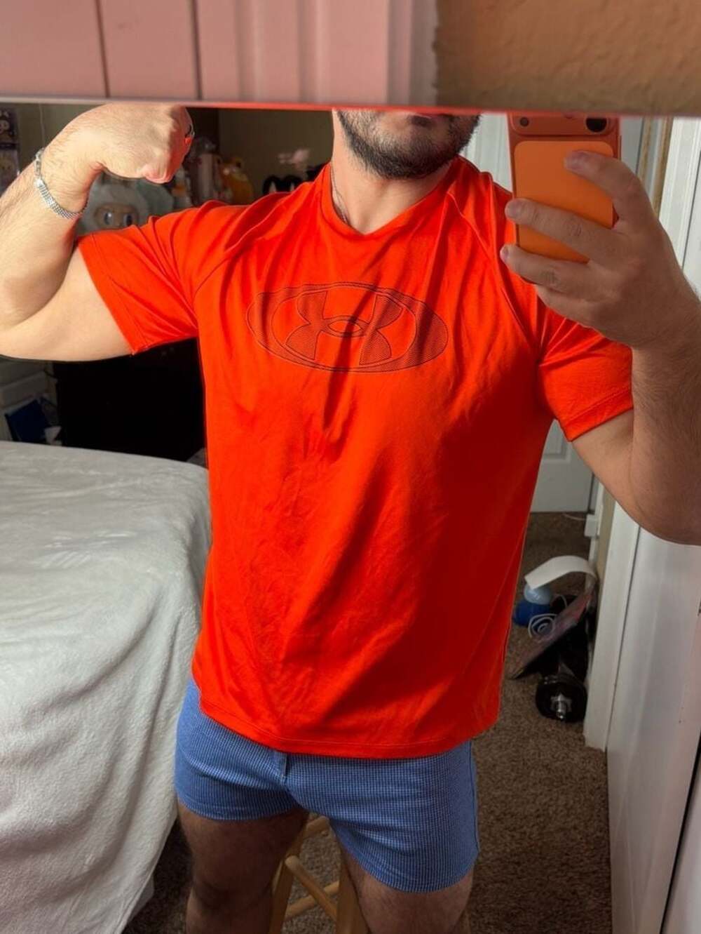 Under Armour Men's Velocity 2.0 Graphic Short Sleeve Orange Logo Loose - Large - Picture 2 of 6